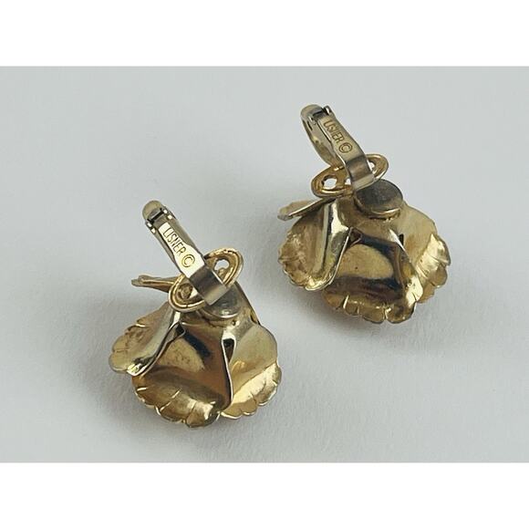 Lisner Open Rose Flower Clip On Earrings Gold Tone Jewelry Vintage Granny 3D Chu - Picture 10 of 13